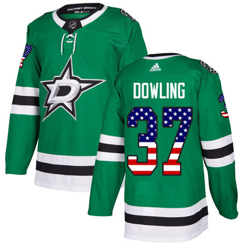 Adidas Men Dallas Stars 37 Justin Dowling Green Home Authentic USA Flag Stitched NHL Jersey